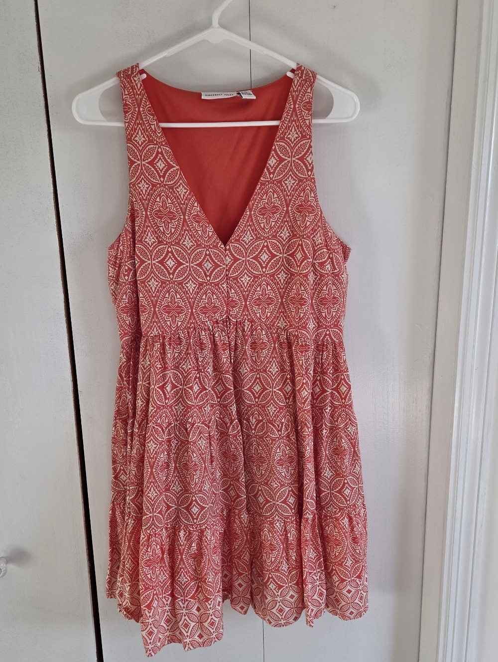 Sincerely Jules Coral Printed V-Neck Tiered Sundress